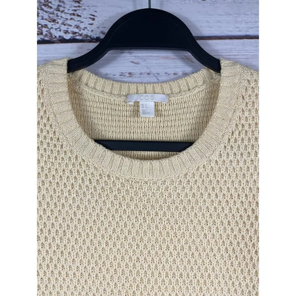 COS Sweater Women's Small White Waffle Knit Short Sleeve Crewneck Pullover Top - Picture 2 of 9